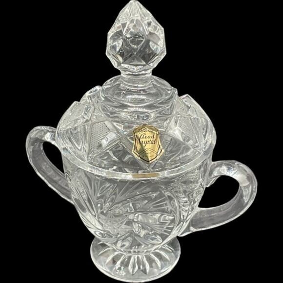 Vintage Lead Crystal Sugar & Creamer Set With Tray & Lid Hand Cut - Picture 6 of 14